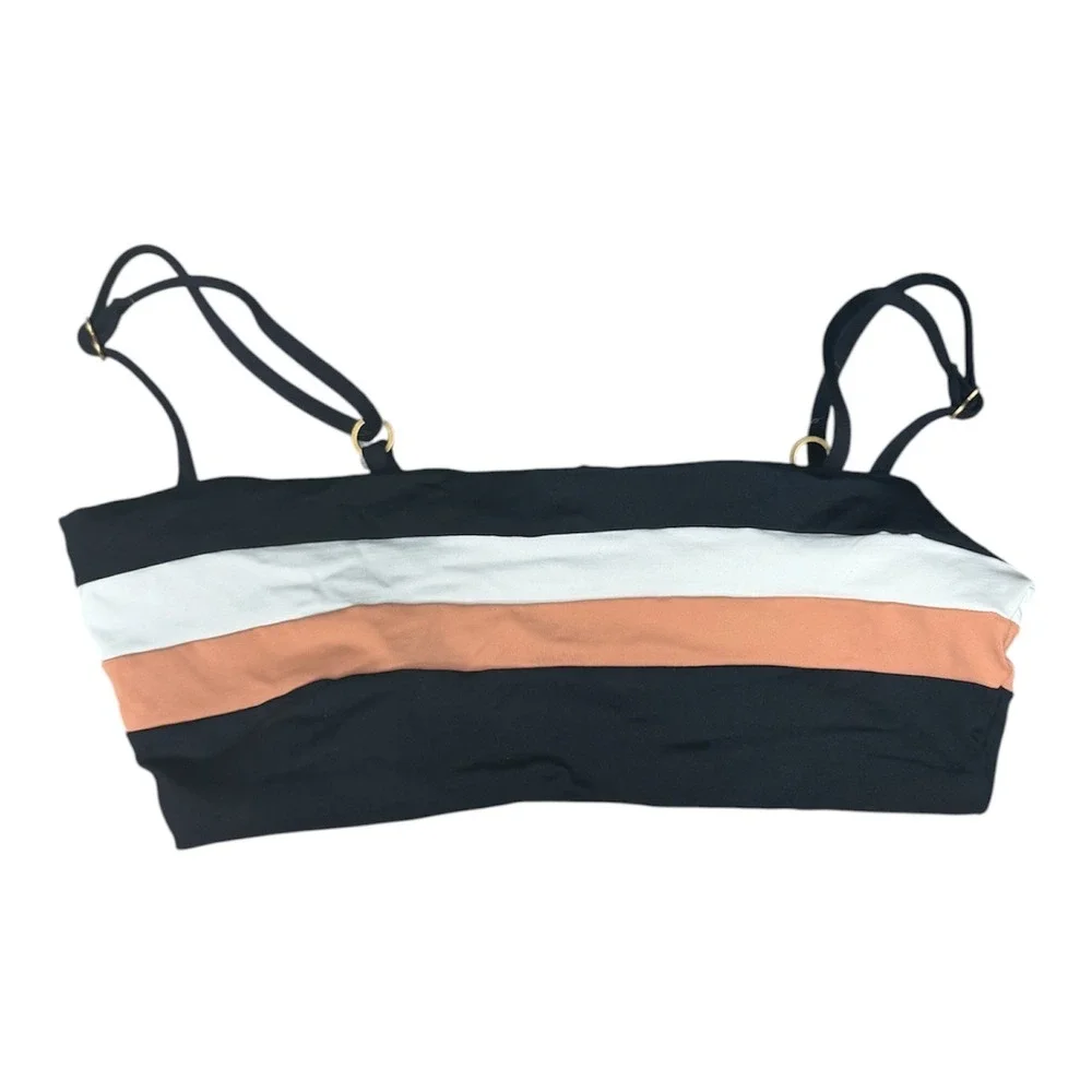 L*Space $127 Women's Sz Small Rebel Stripe Bikini Top in Black, Cream, Tan